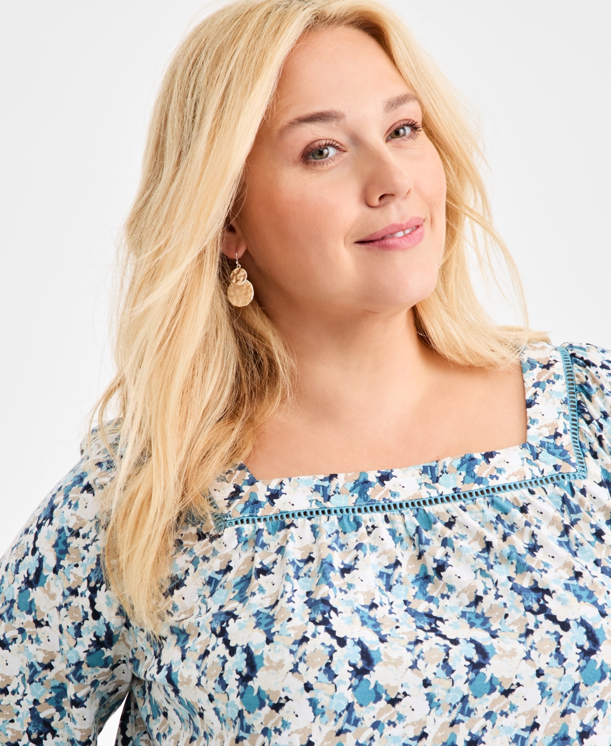 Style & Co Plus Square-Neck Long-Sleeve Knit Top, Macy's Exclusive