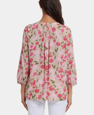 Women's Pintuck Split Round Neck Top