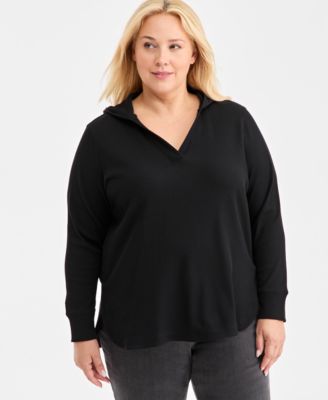Plus Size Waffle-Knit Hooded Sweatshirt, Macy's Exclusive