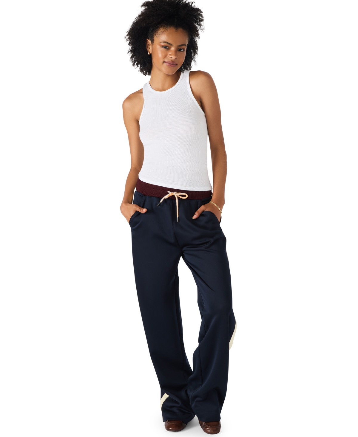Steve Madden Daisy Side Stripe Wide Leg Pants In Blue