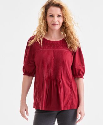 Style & Co - Women's Lace-Trim Puff-Sleeve Blouse