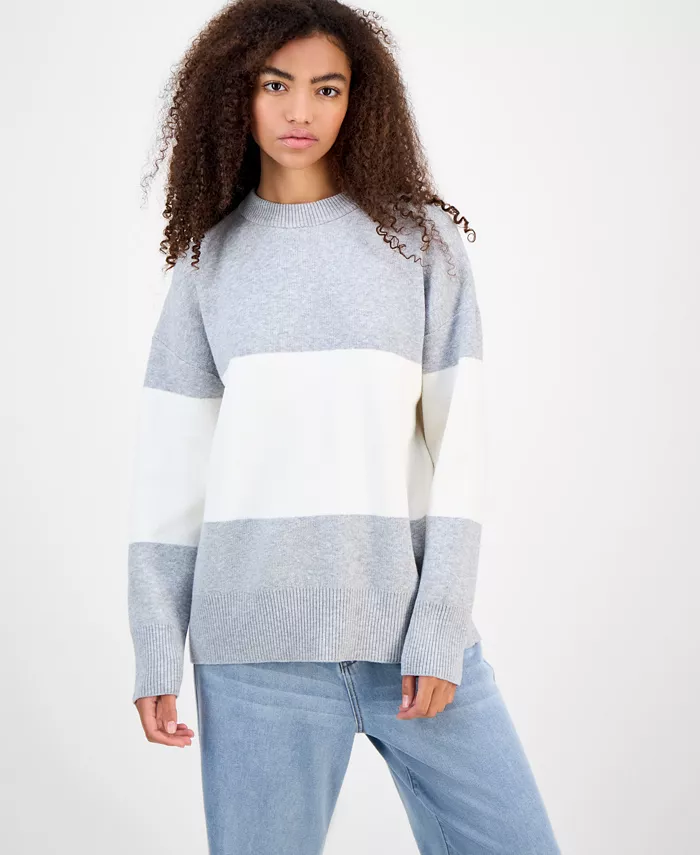 Juniors' Oversized Stripe Long-Sleeve Sweater - thumbnail 7