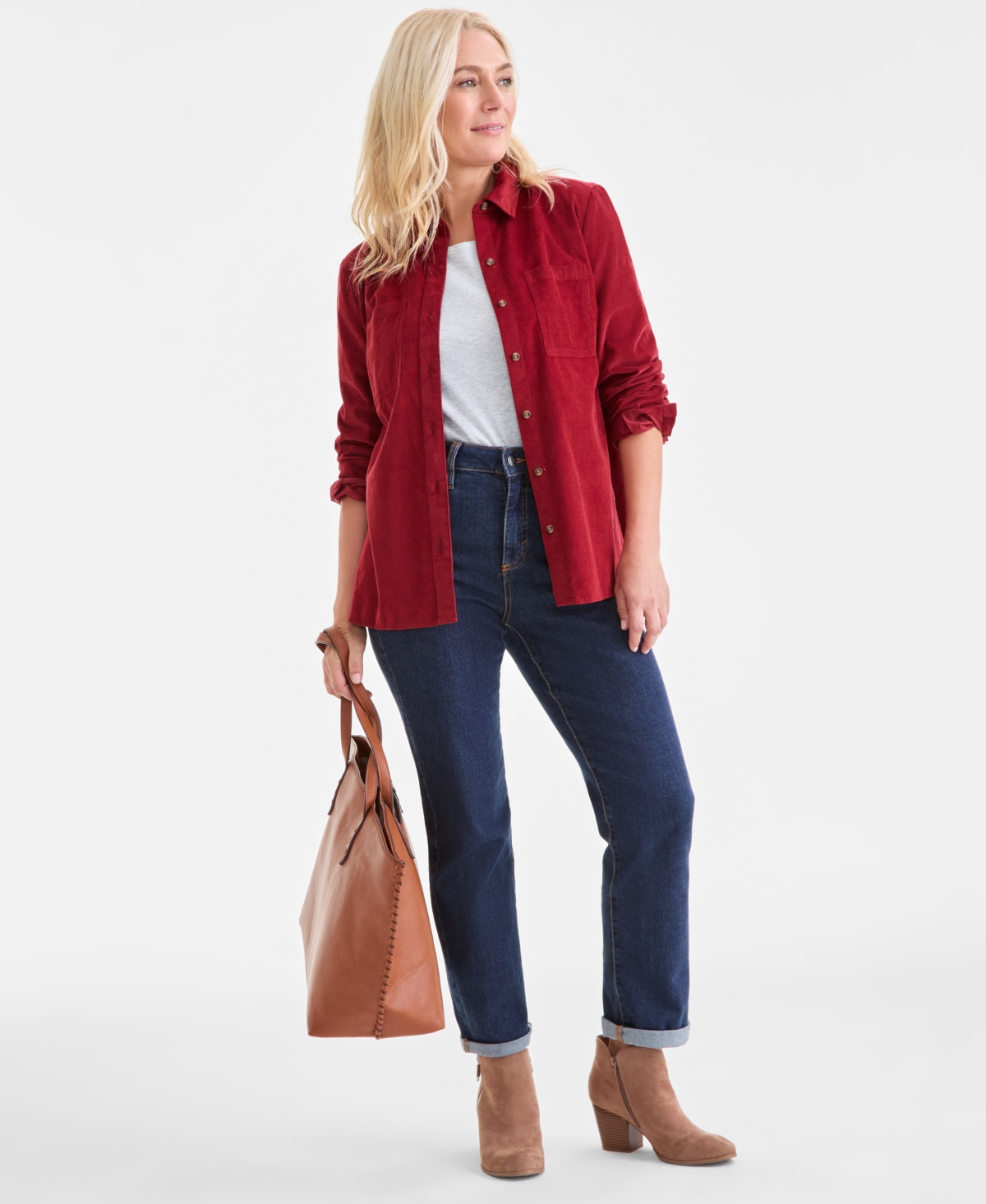 Style & Co Petite Cotton Corduroy Shirt, Macy's Exclusive In Red