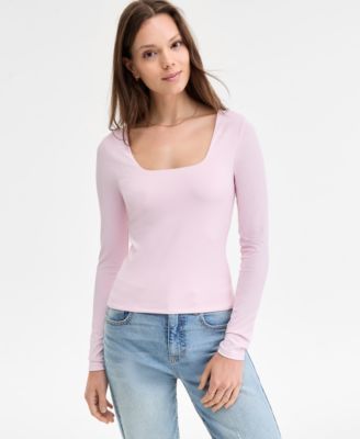 Madden Girl - Juniors' Square-Neck Double-Layer Long-Sleeve Top