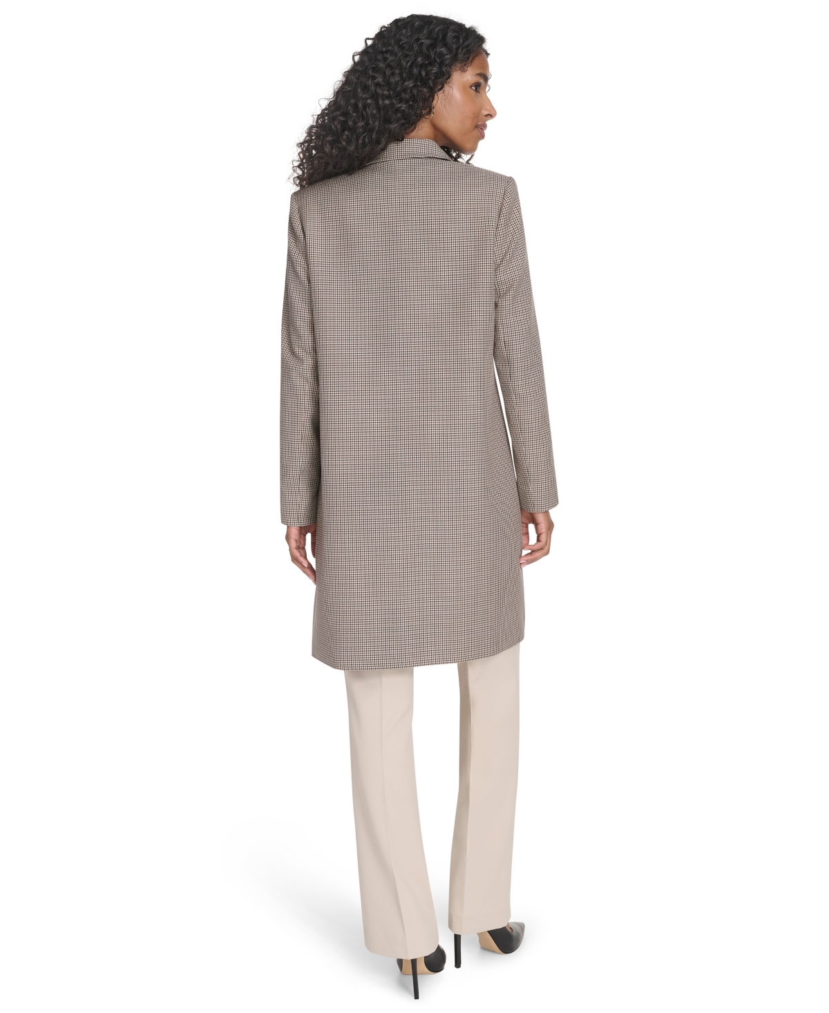 Tommy Hilfiger Women's Houndstooth Pattern Topper Long Jacket In Gray