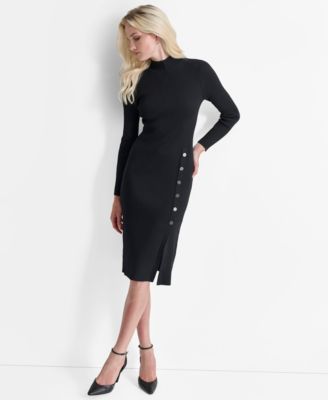 Women's Long Sleeve Mock Neck Midi Sweater Dress