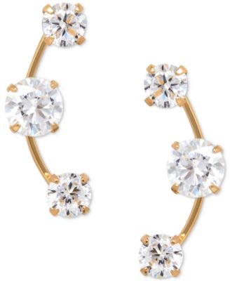 Macy's - Cubic Zirconia 3-Stone Ear Climber Earrings in 14k Yellow, White, or Rose Gold