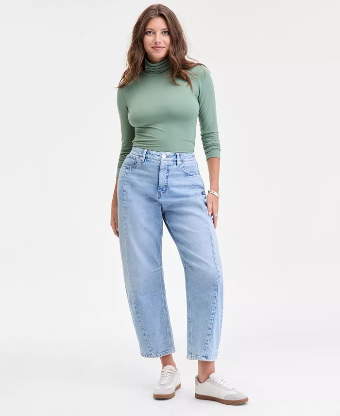 Women's Cropped High-Rise Barrel-Leg Jeans