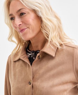 Women's Faux-Suede Button-Front Jacket, Macy's Exclusive