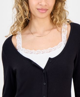Juniors' Layered-Look Twofer Cardigan Top