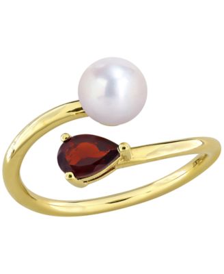 Macy's - Cultured Freshwater Pearl & Garnet Ring (1/2 ct. t.w.) in 18k Gold-Plated Sterling Silver
