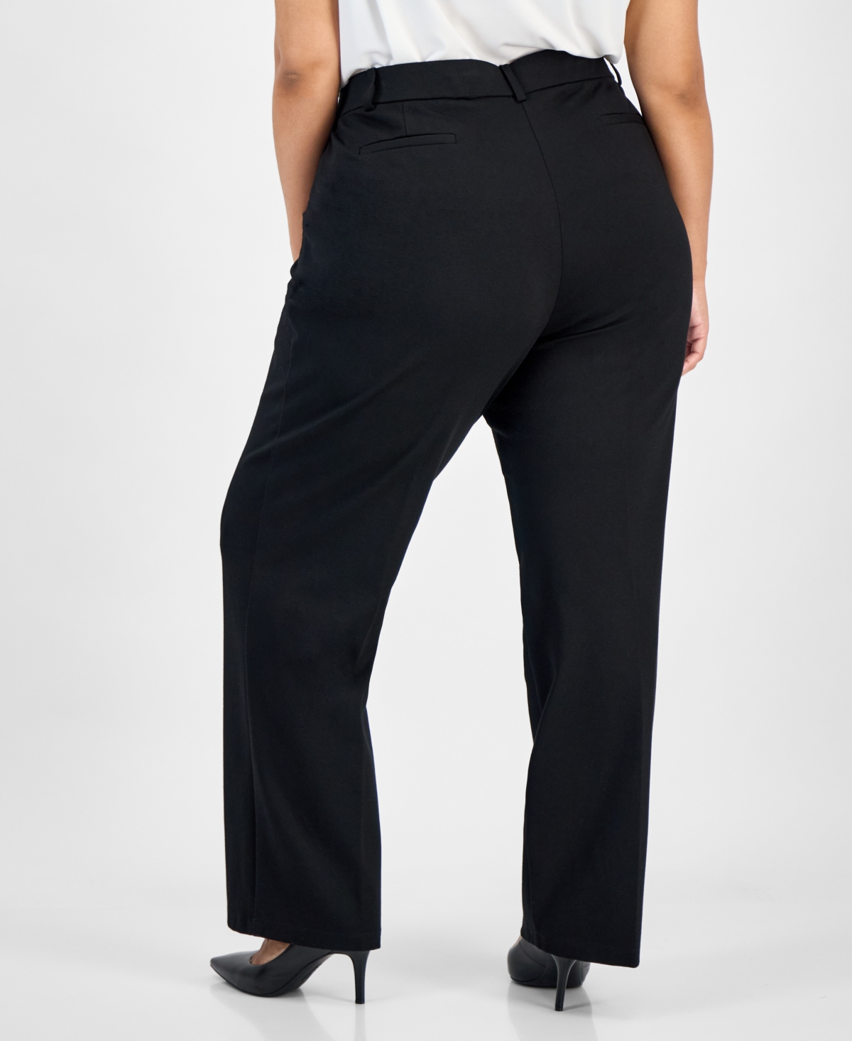 Kasper Plus Size High-rise Straight-leg Pants In Black