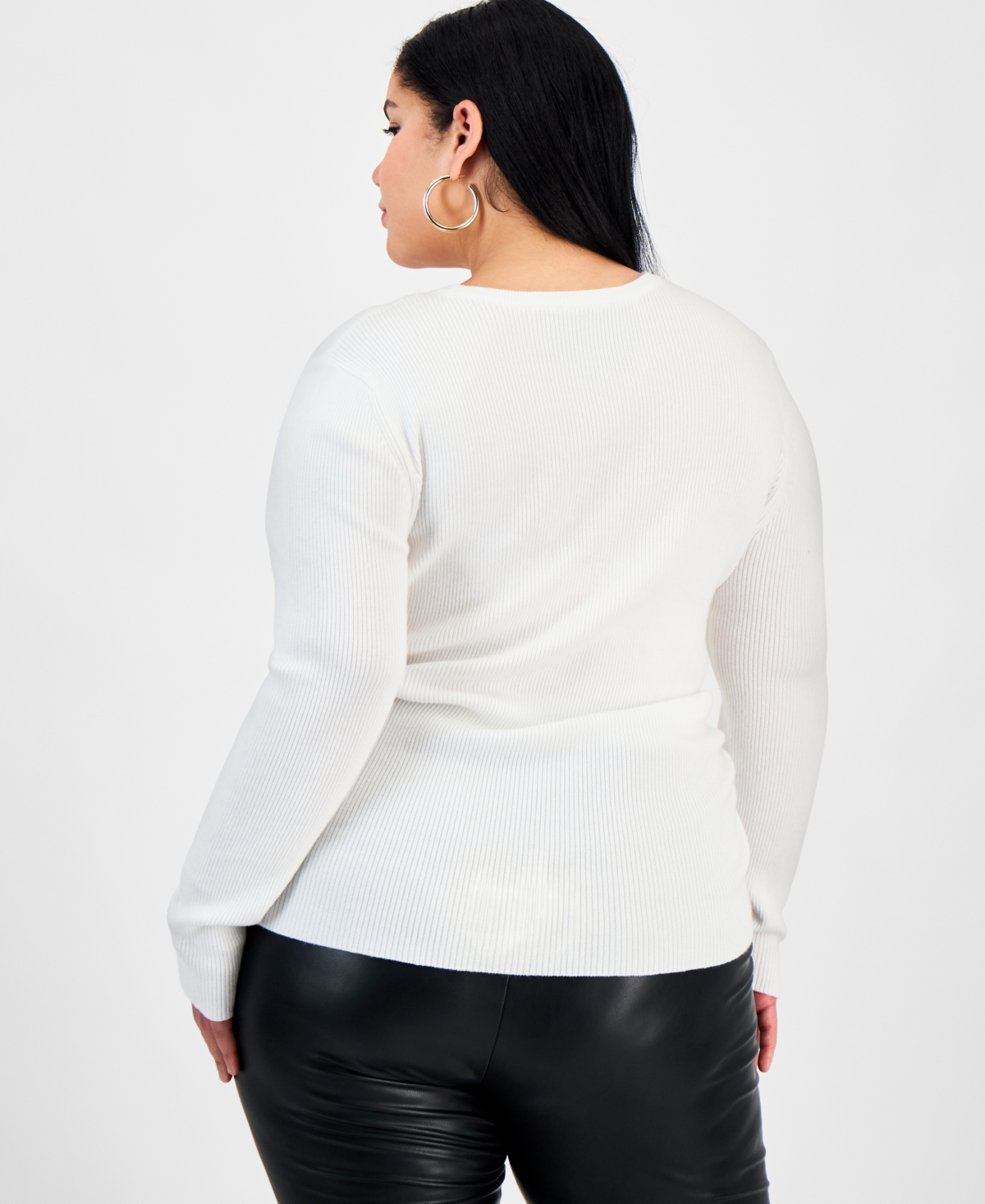 Bar Iii Trendy Plus Size Long Sleeve Ribbed Knit Top, Macy's Exclusive In Brown
