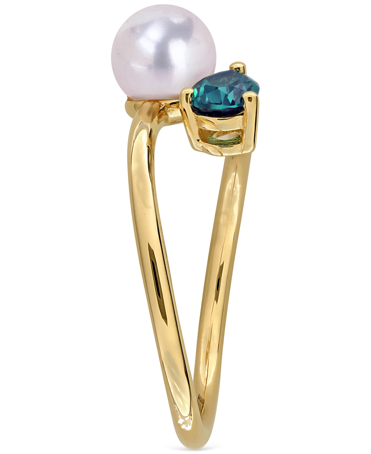 Macy's Cultured Freshwater Pearl & Lab-created Alexandrite Ring (5/8 Ct. T.w.) In 18k Gold-plated Sterling  In Gold