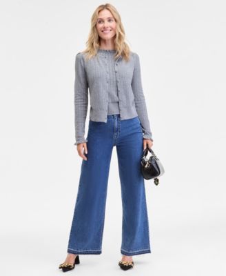 Women's Puff-Shoulder Pointelle-Knit Cardigan, Macy's Exclusive