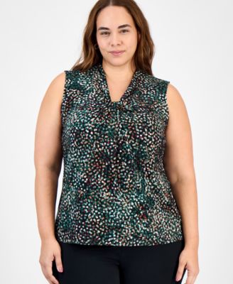 Kasper - Plus Size Printed Twist-Neck Sleeveless Top