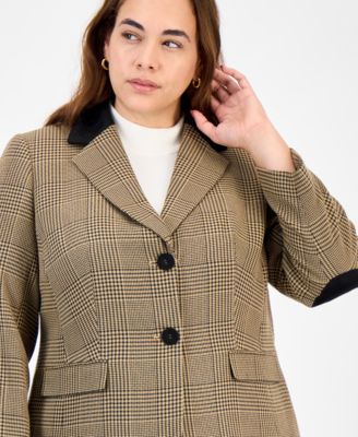 Plus Size Plaid Elbow-Patch Two-Button Jacket