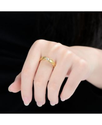 Sterling Silver 14K Gold Plated Clear Cubic Zirconia Band Ring