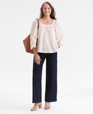 Petite Square-Neck Shadow-Striped Top, Macy's Exclusive