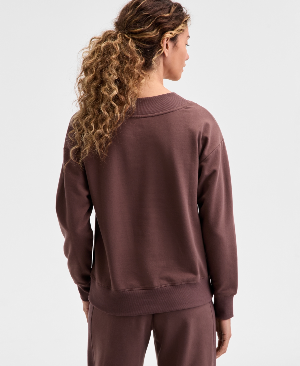 Id Ideology Women's Fleece V-neck Sweatshirt, Created For Macy's In Brown