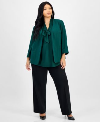 Plus Size 3/4-Sleeve Open-Front Blazer
