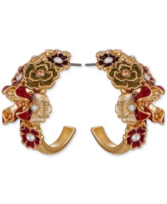 GUESS - Gold-Tone Floral Enamel Crystal Half-Hoop Earrings