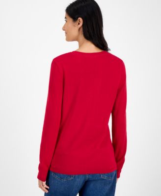 Women's Cotton Holiday V-neck sweater