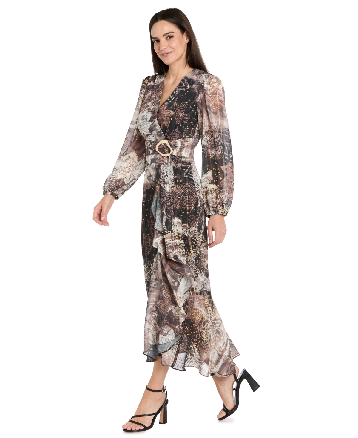 R & M Richards Women's Chiffon Surplice-neck Midi Dress In Gray
