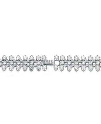 Sterling Silver White Gold Plated Clear Cubic Zirconia Modern Tennis Bracelet