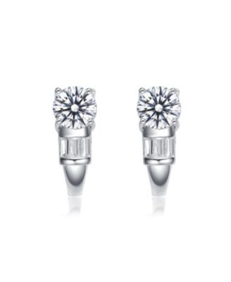 Sterling Silver White Gold Plated Cubic Zirconia Petite Hoop Earrings