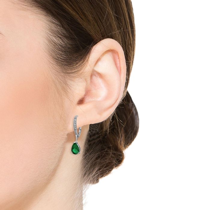 Genevive Chic Sterling Silver White Gold Plated Pear CZ Drop Earrings
