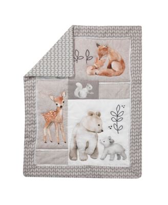 Baby Painted Forest Gray/Beige Woodland Animals 4-Piece Nursery Crib Bedding Set