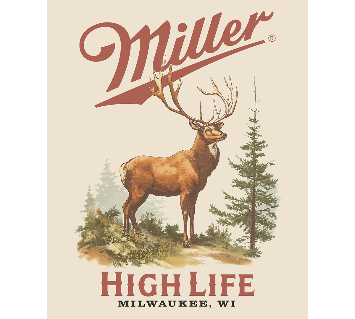 Hybrid Apparel Men's Short Sleeve Miller Lite Deer Graphic T-shirt In Neutral