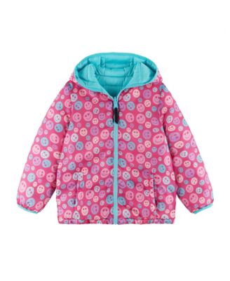 Toddler/Child Girls Pink/Aqua Smiley Printed Reversible Puffer Jacket