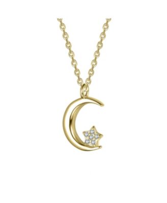 Kids 14K Gold Plated with Colored Cubic Zirconia Crescent Moon & Star Pendant Necklace