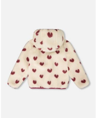 Girl Reversible Mid-Season Sherpa Jacket Burgundy Heart - Child