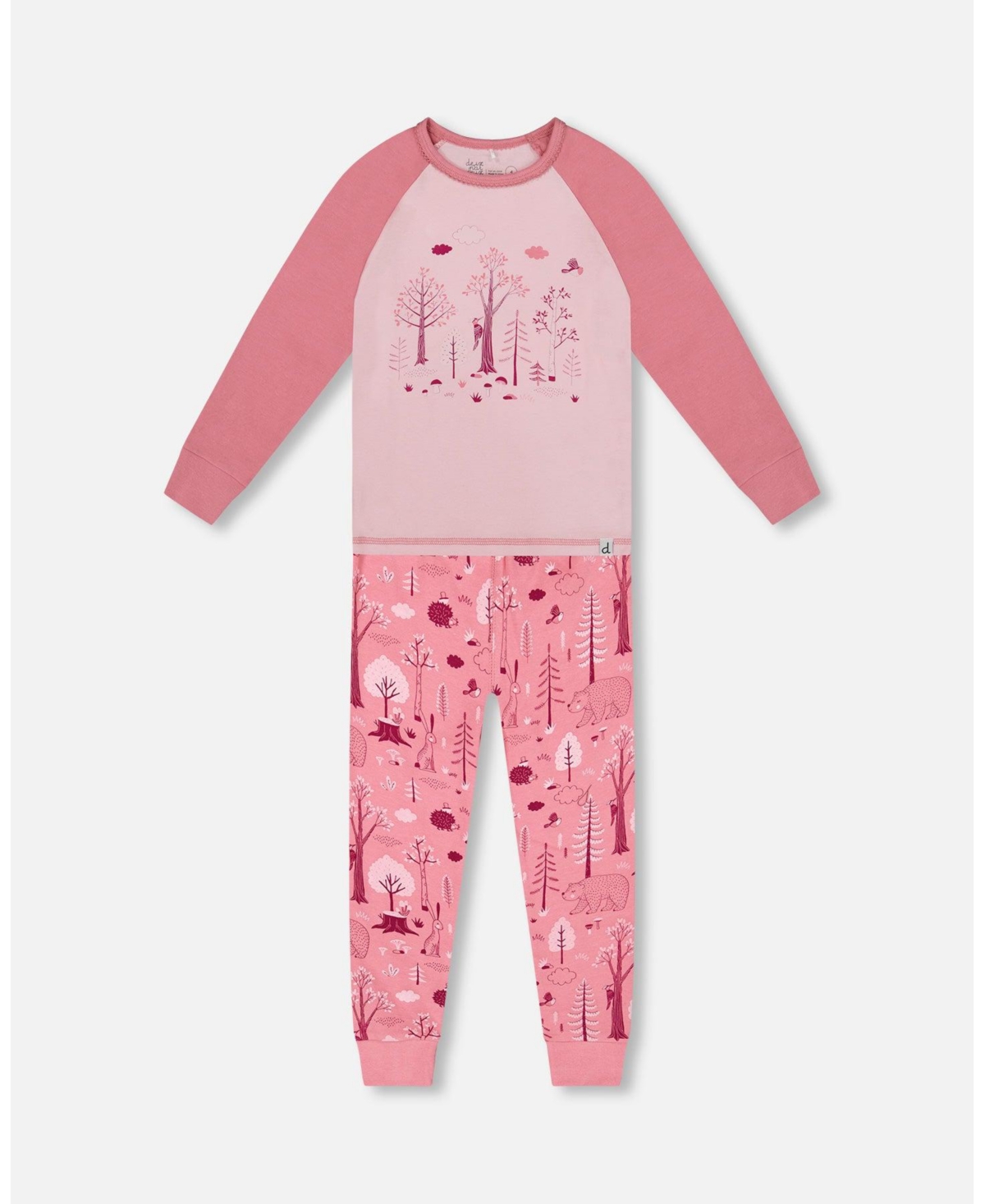 Deux par Girl Cotton Two-Piece Pajamas Pink Forest
