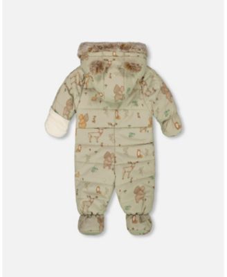 Baby Boy One-Piece Baby Layette Snowsuit Designed for Car Seat Green Animal Print - Baby