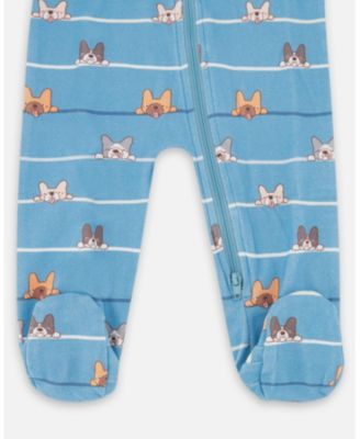 Baby Boy One-Piece Cotton Pajama Blue Dog Print - Baby