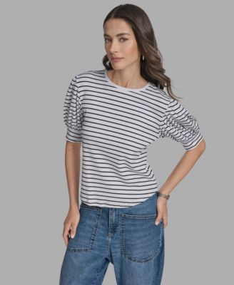 BCBG - Women's Short-Sleeve Stripe Crewneck Top