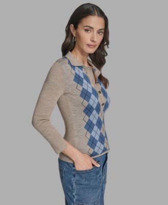 Women's Long Sleeve Argyle Sweater