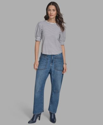 Women's Short Sleeve Stripe Crewneck Top