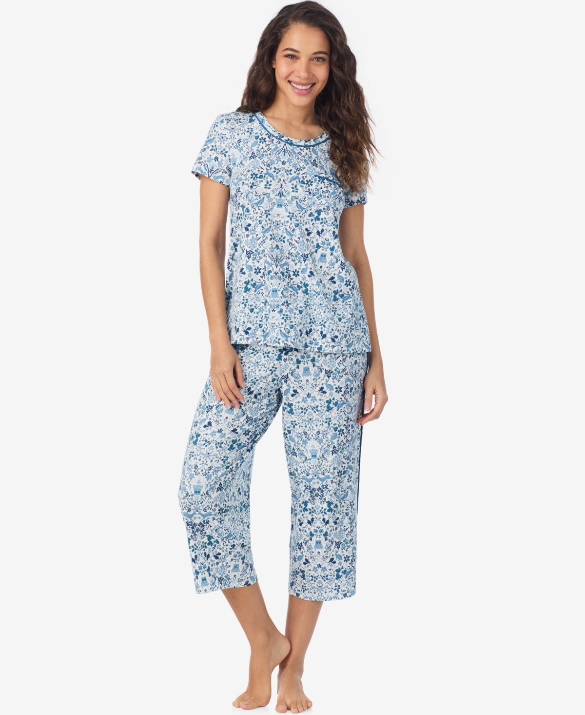 Cuddl Duds Women's Short Sleeve Cropped Pajama Set In Multi