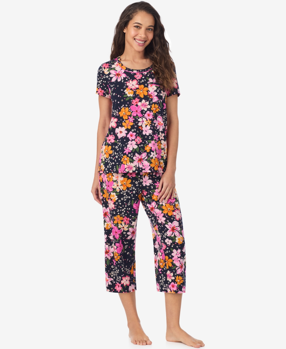 Cuddl Duds Women's Short Sleeve Cropped Pajama Set In Animal Print