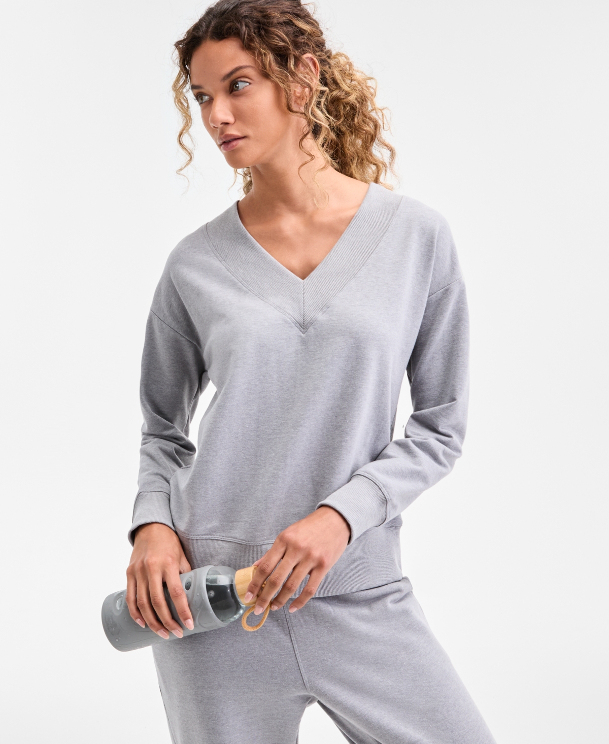 Id Ideology Women's Fleece V-neck Sweatshirt, Created For Macy's In Gray