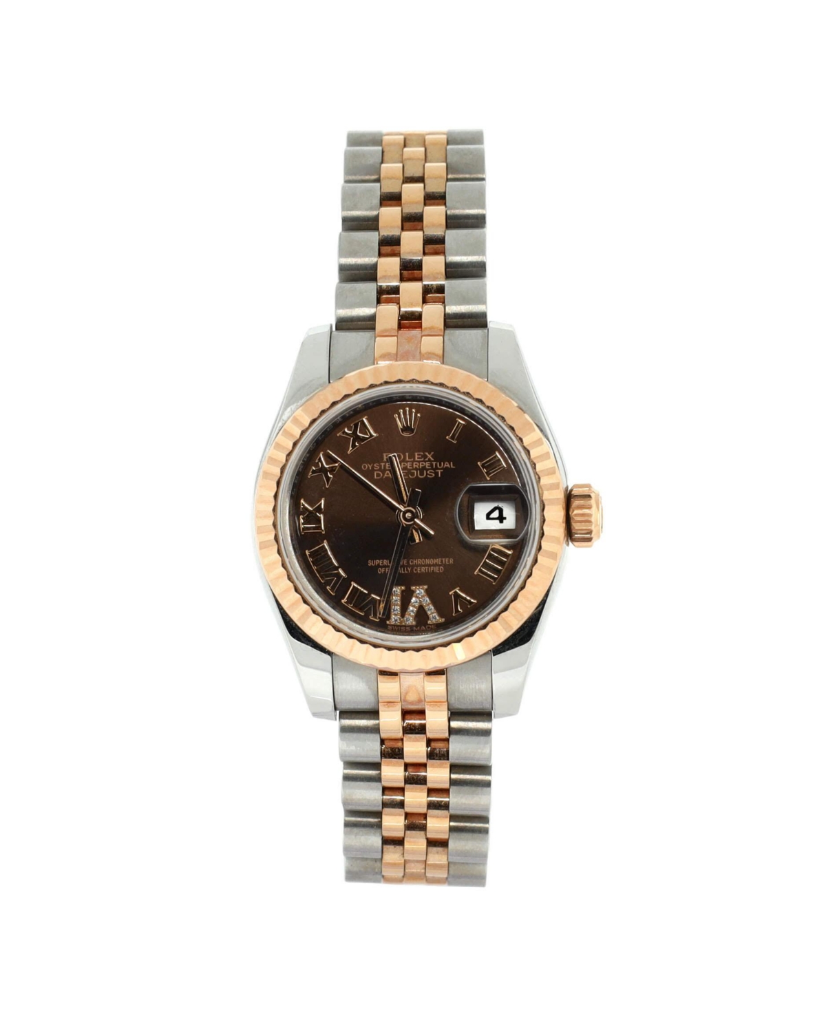 Oyster Perpetual Datejust Chocolate Brown Automatic Watch in Stainless Steel and Rose Gold with Diamond Vi Numeral 26mm - Dial color: