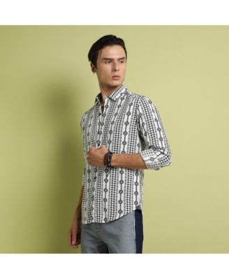 Men's Black & Grey Geometric Aztec Print Shirt