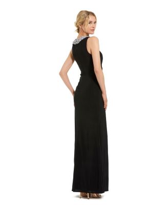 Women's Jersey Sleeveless Beaded Neck Gown With Twist