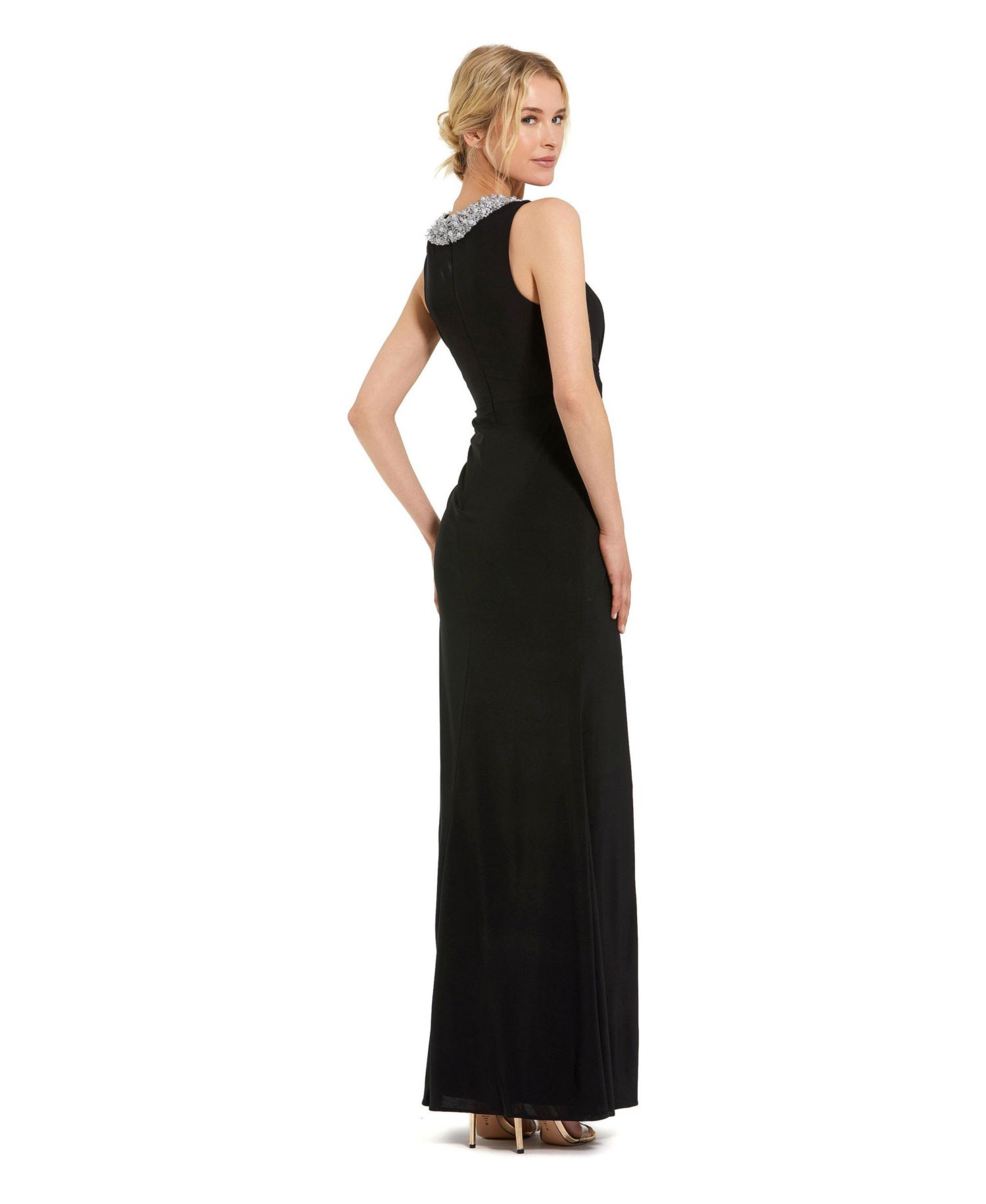 Women's Jersey Sleeveless Beaded Neck Gown With Twist
