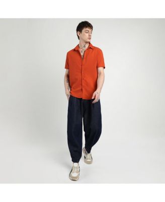 Men's Red Ruched Regular Fit Casual Shirt